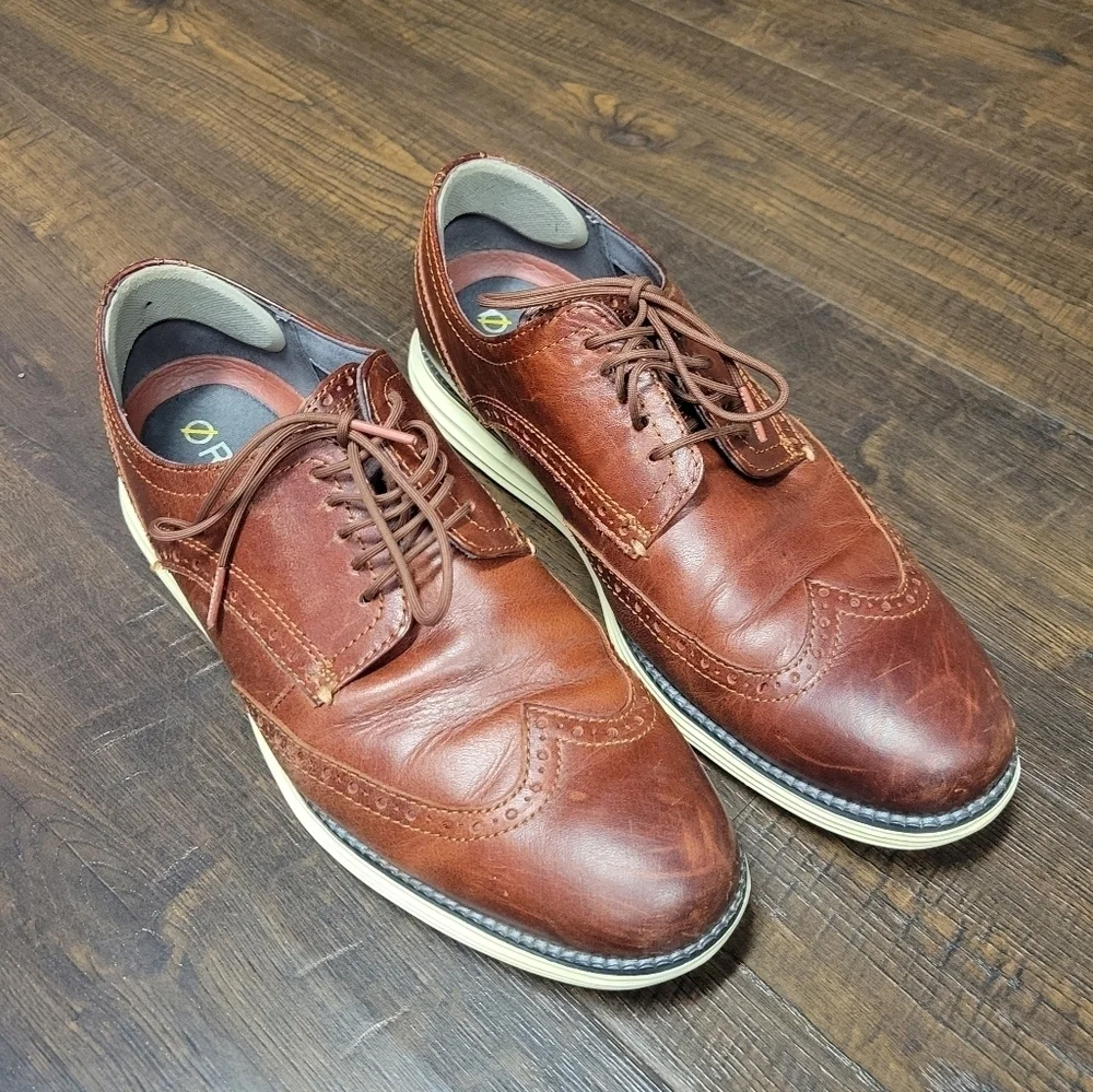 COLE HAAN OriginalGrand OS Brown Leather Wingtip Shoes preowned Sz 10